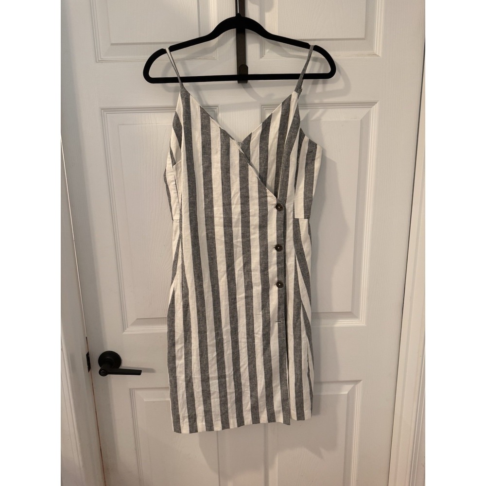 Banana Republic Gray and White Striped Wrap-Front Mini Dress